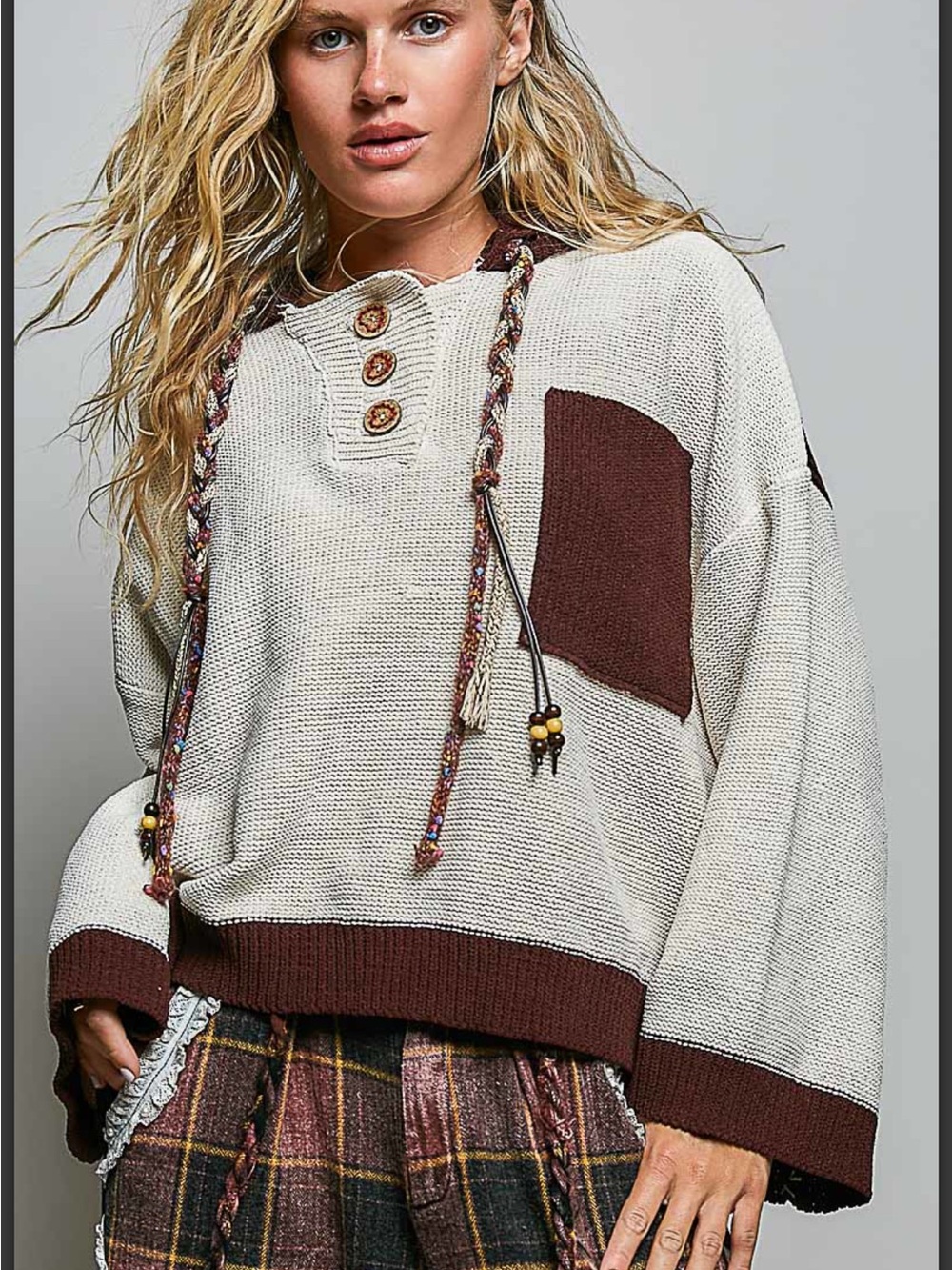 POL Boho Knit Hoodie Sweater